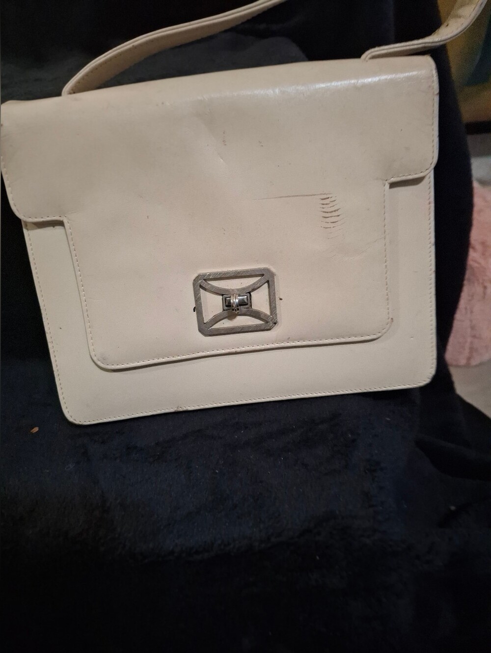 Classic White Leather Shoulder Bag - Unbranded Vintage 1950's a Few Markings